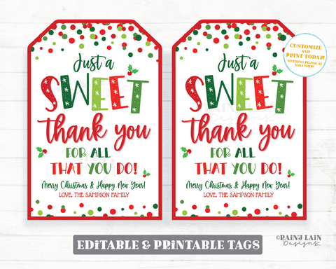 Sweet Thank you for all you do Christmas Tag Holiday Appreciation Gift Favor Employee Company Staff Teacher Thank you Treat Homemade Cookies