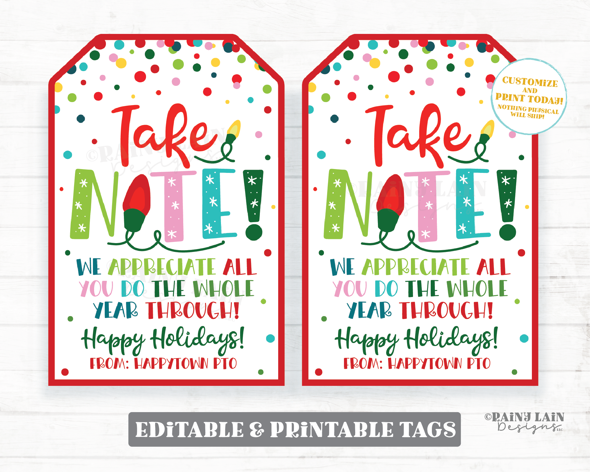 Notebook Gift Tag Take Note appreciate all you do the whole year through Christmas Holiday Appreciation Staff Teacher Student Principal PTO