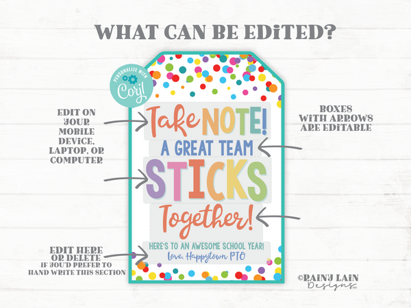 First day of School Teacher Gift Ideas, Take Note, Sticky Notes, Notebook, Back To School Teacher Gift Tag From PTO