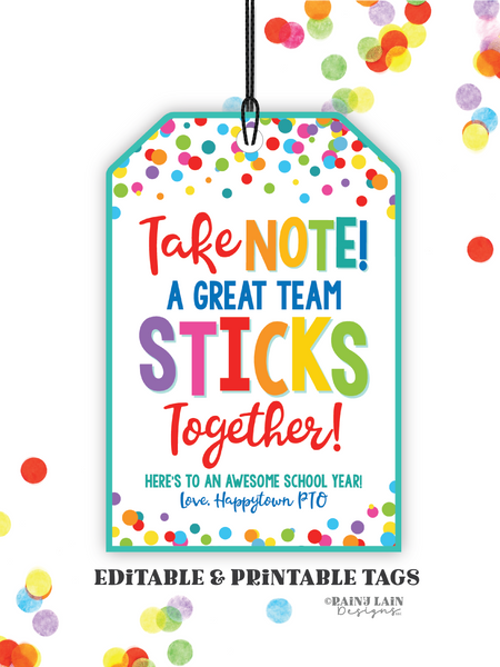 First day of School Teacher Gift Ideas, Take Note, Sticky Notes, Notebook, Back To School Teacher Gift Tag From PTO