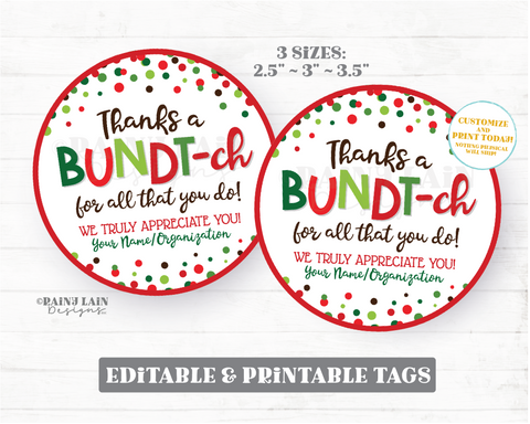 Bundt Cake Gift Tag Christmas Thank You Bundt-ch Holiday Bundt'ch Homemade Hostess Appreciation Favor Neighbor Employee Staff Teacher