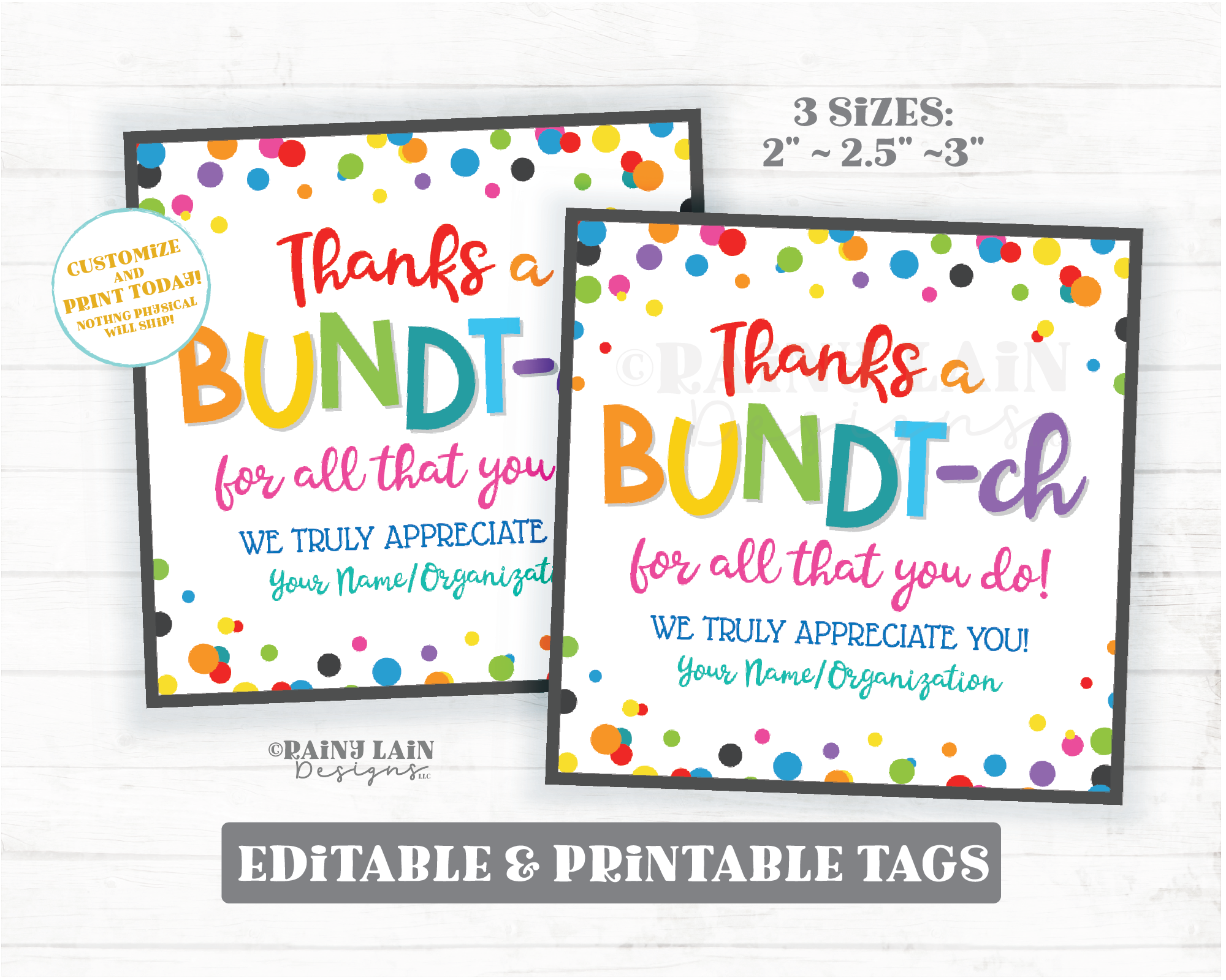 Bundt Cake Gift Tag Appreciation Thanks a Bundt-ch for all You do Bund – Rainy Lain Designs LLC for Bundt Cake Teacher Appreciation Free Printable