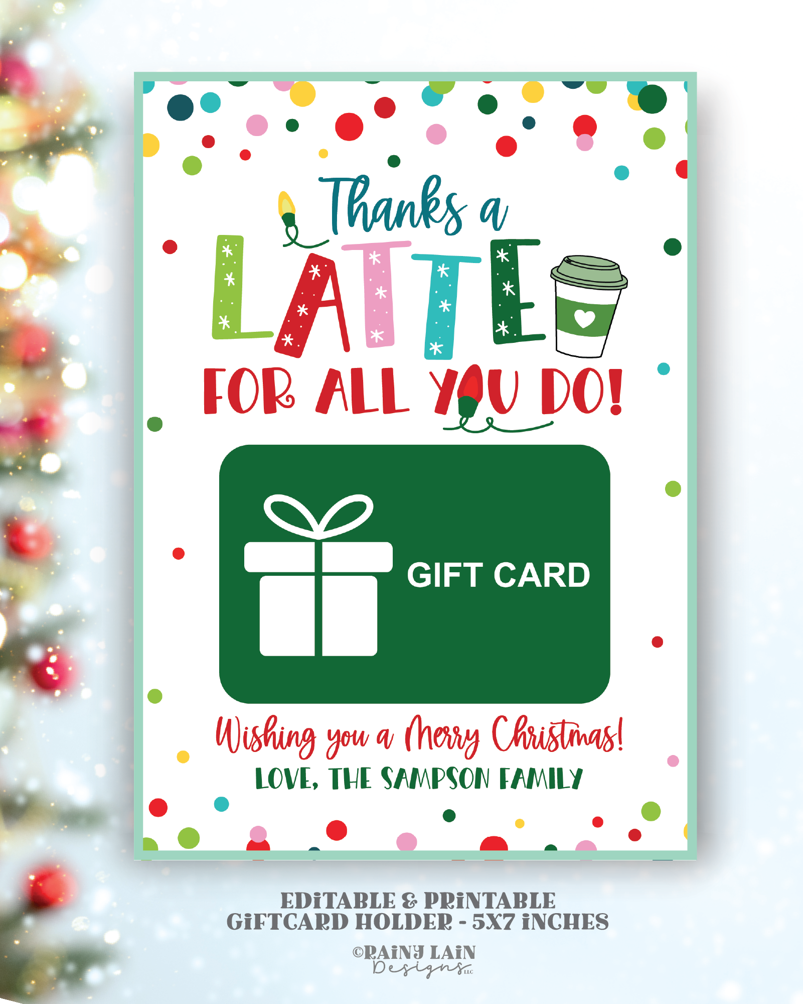 Christmas Coffee Gift Card Holder, Thanks a Latte for all you do, Gift – Rainy Lain Designs LLC for Free Printable Starbucks Gift Card Holder