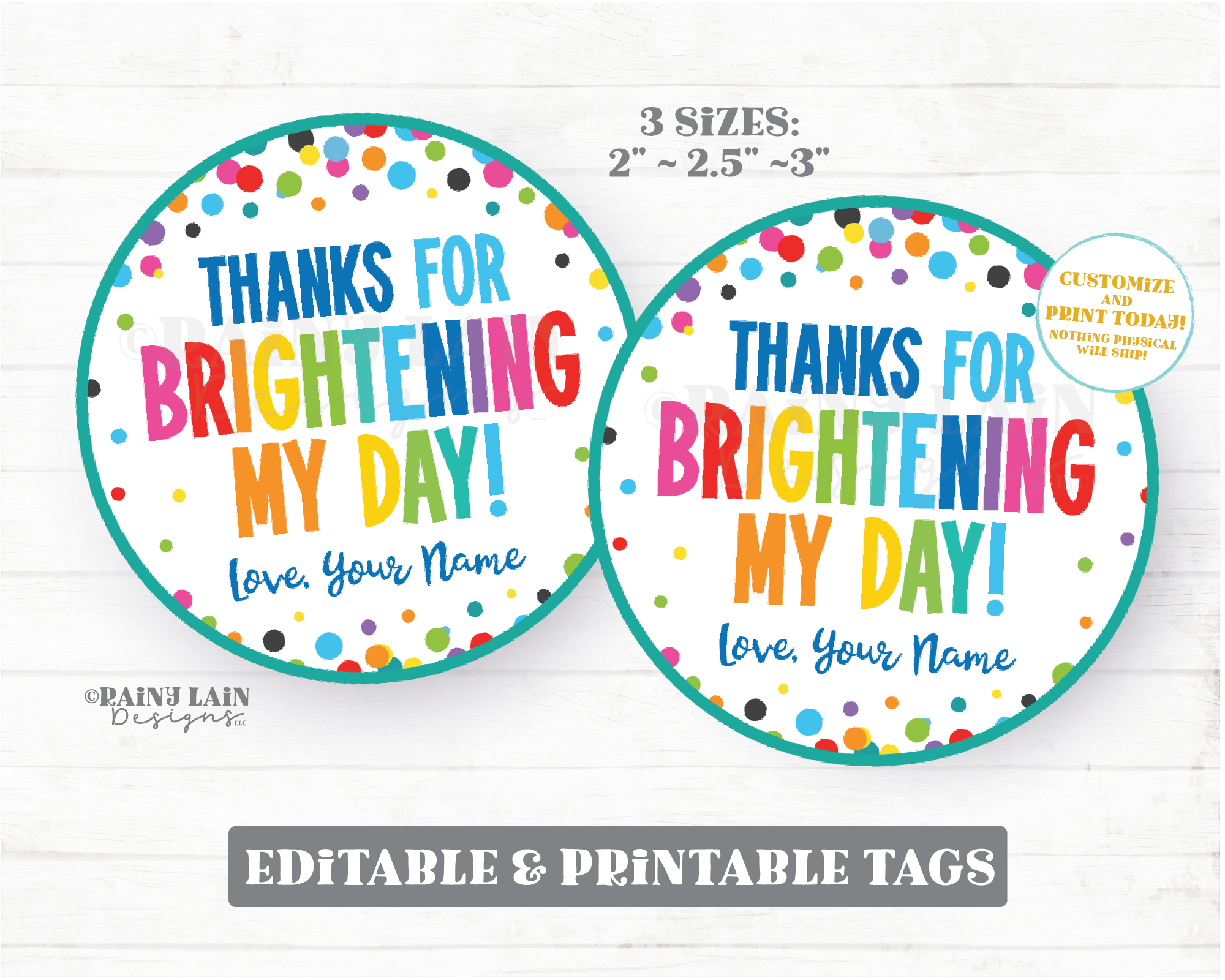 Thank You for Brightening My Day Tag Sun Classroom Friend Teacher Gift, Employee Appreciation Staff Company PTO School Favor Fundraiser