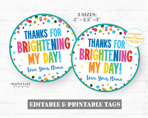 Thank You for Brightening My Day Tag Sun Classroom Friend Teacher Gift, Employee Appreciation Staff Company PTO School Favor Fundraiser