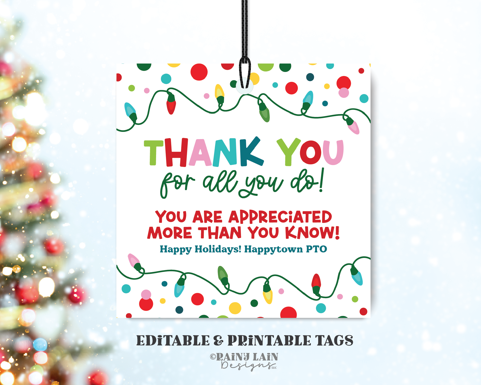 Editable Thank you for all you do Christmas Tag Template, Holiday Appreciation Gift Appreciate Treat Teacher Nurse Staff Employee School PTO