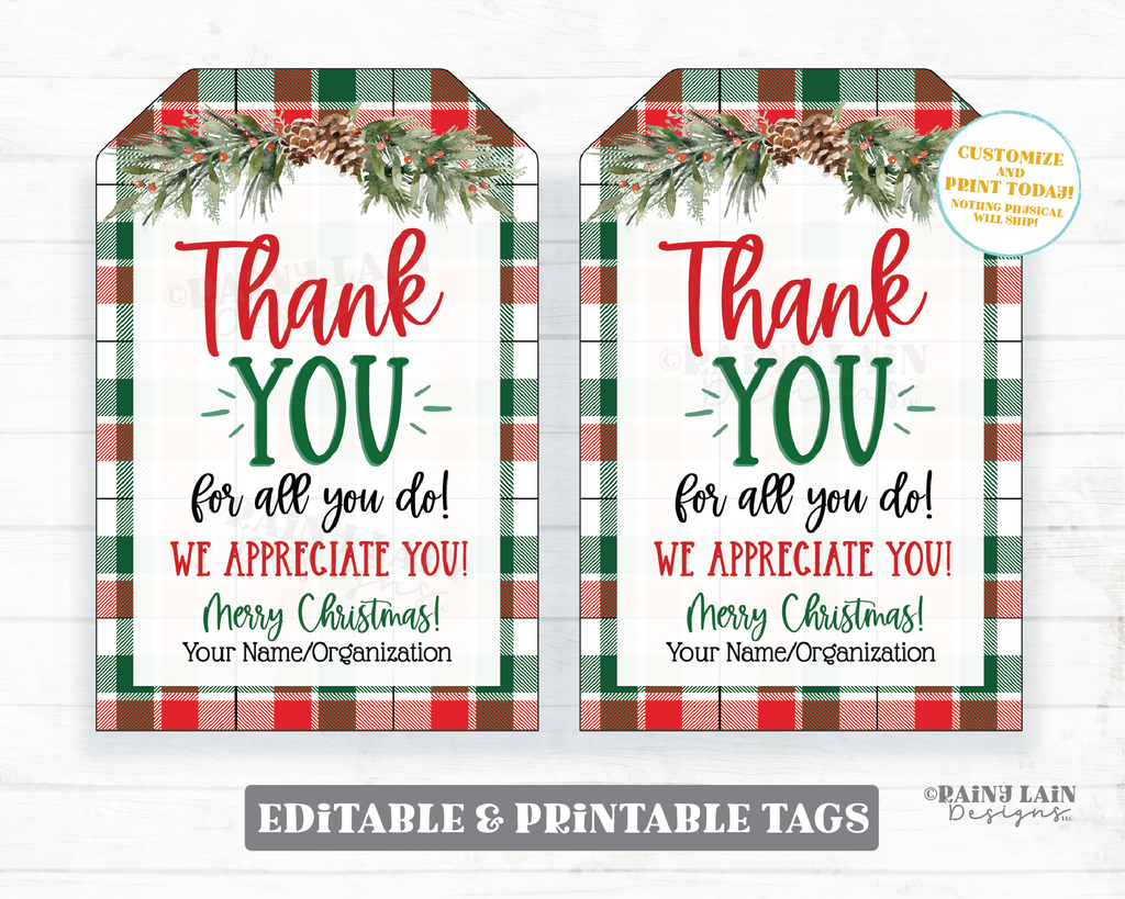 Thank you for all you do plaid Christmas tag Appreciate Holiday Gift T –  Rainy Lain Designs LLC