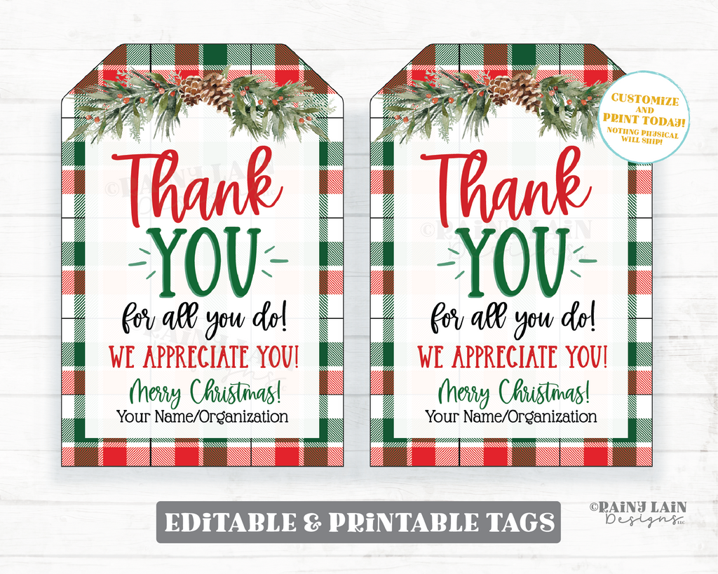 thank-you-for-all-you-do-plaid-christmas-tag-appreciate-holiday-gift-t-rainy-lain-designs-llc for Free Printable Christmas Thank You Tags Thank you for all you do plaid Christmas tag Appreciate Holiday Gift T – Rainy Lain Designs LLC for Free Printable Christmas Thank You Tags
