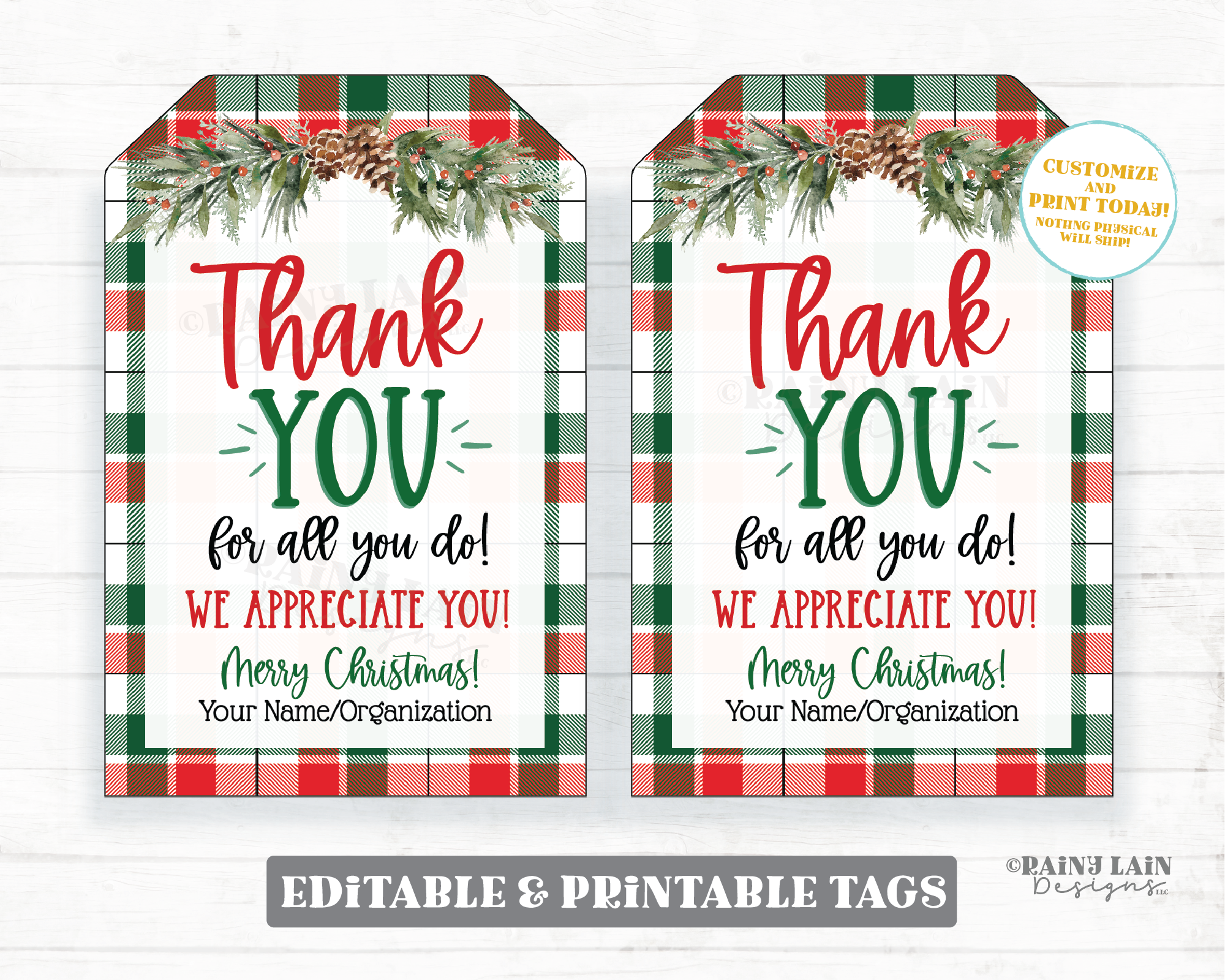 Thank you for all you do plaid Christmas tag Appreciate Holiday Gift T –  Rainy Lain Designs LLC