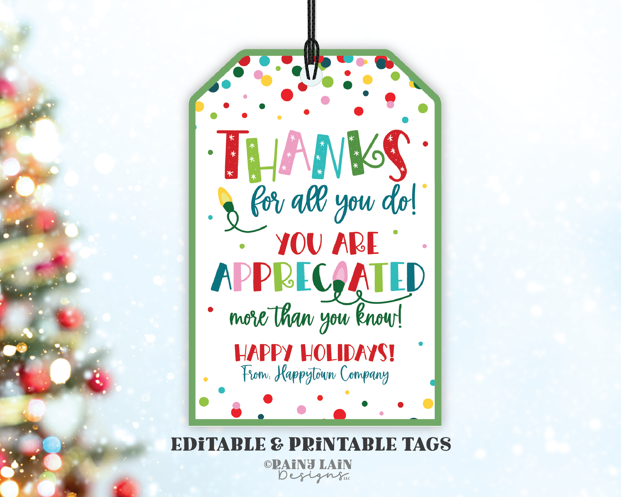 Editable Christmas Gift Tag Template, Thank you for all you do, you are appreciated, Holiday appreciation, staff, employee, teacher, pto