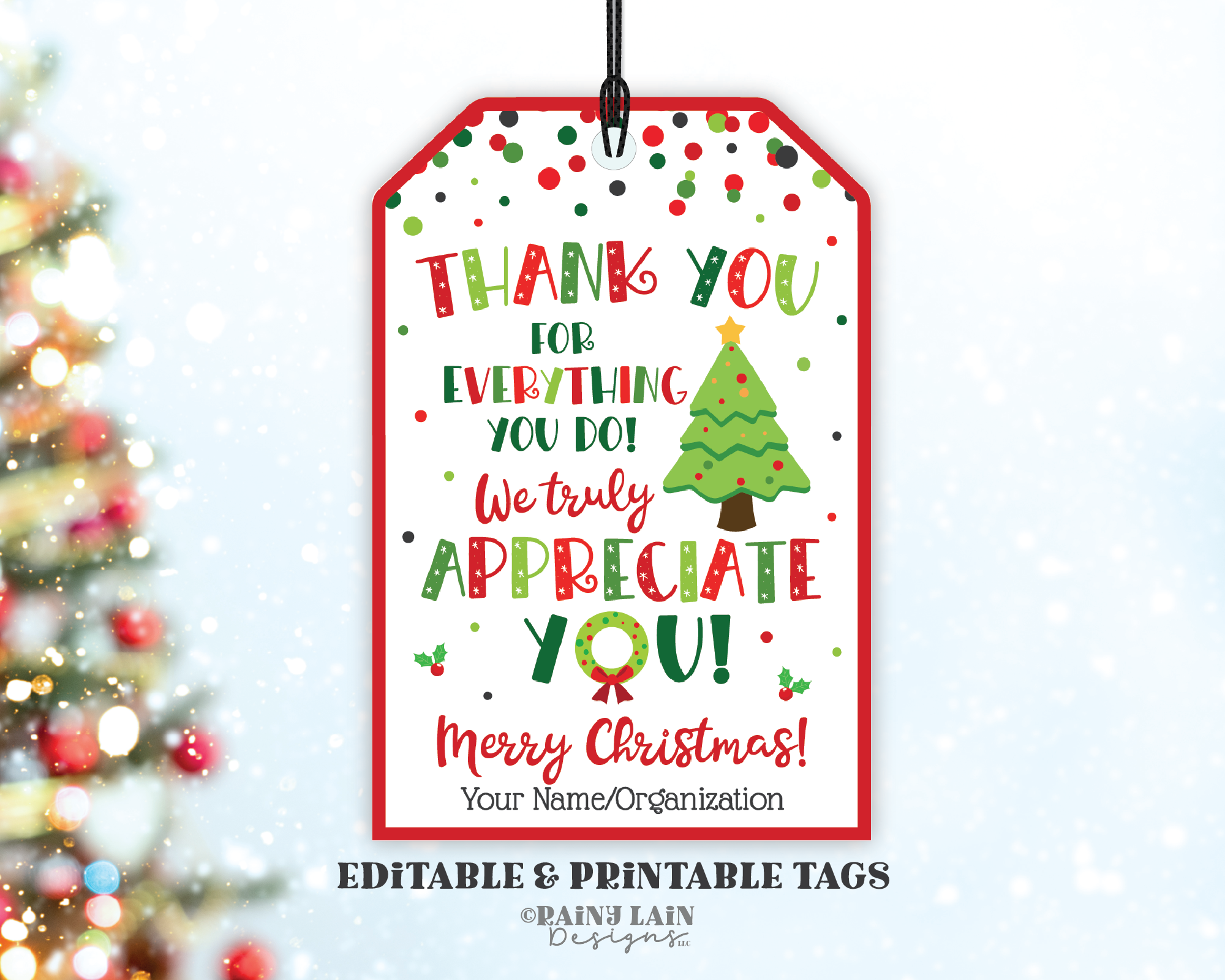 Thank you for all you do Christmas tag Appreciate Holiday Gift Tags Christmas Appreciation Favor Tags Teacher Staff Employee School