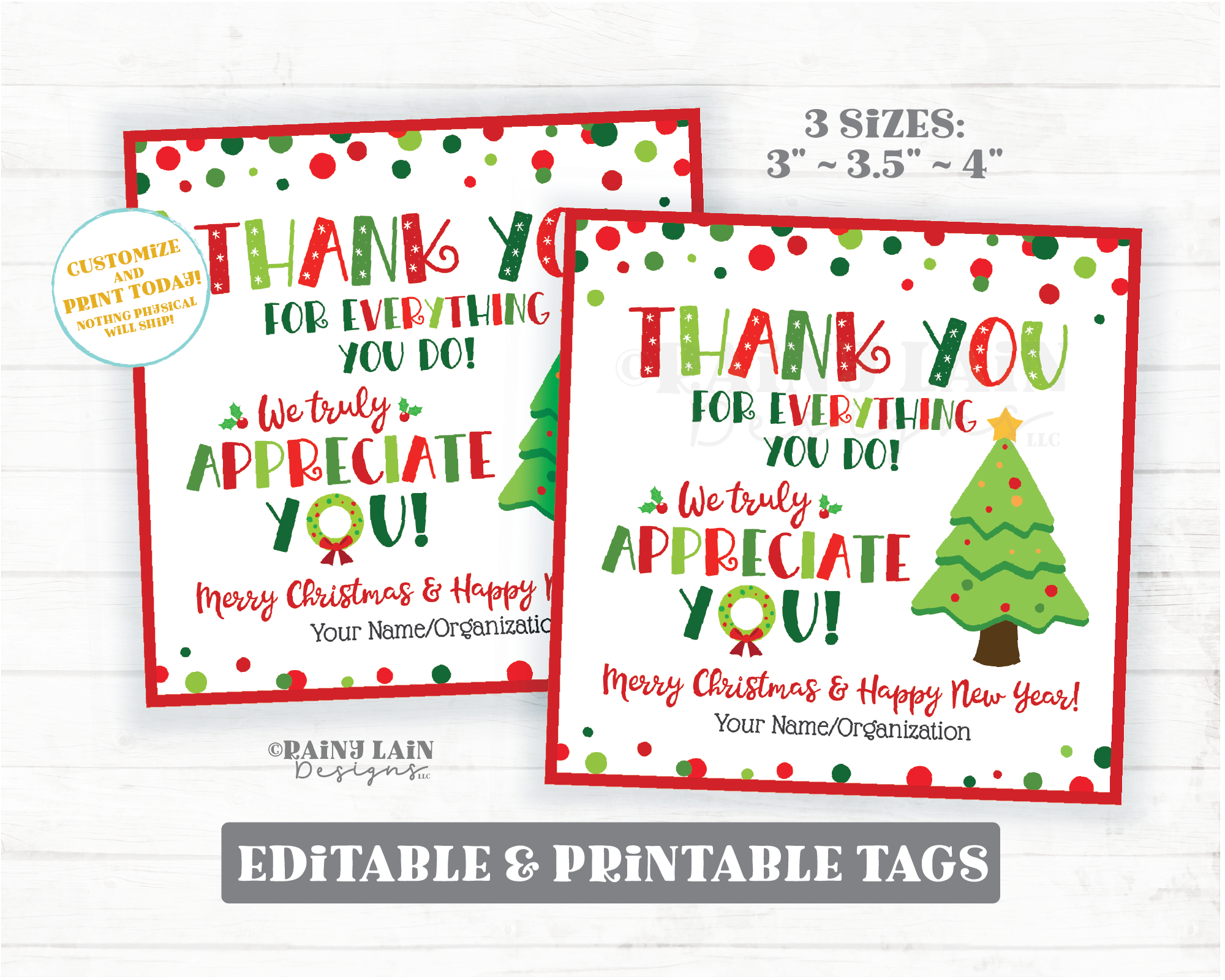 Thank you for all you do Christmas tag Appreciate Holiday Gift Tags Appreciation Favor Tags Teacher Staff Employee Company School Square