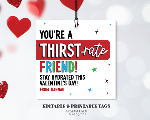 You're a THIRST-rate Friend, Valentine's Day Hydration Packet Tag, Hydration Valentine, Classroom Exchange Non Candy, Tween, Sports Drink