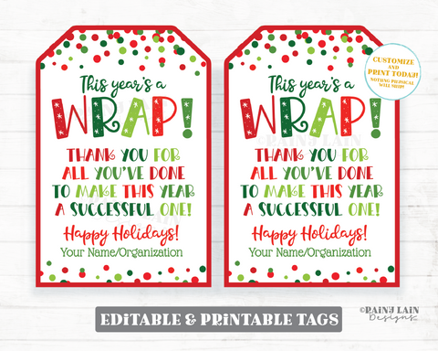 This Year's a Wrap Gift Tag Christmas Holiday Blanket Throw Wrapping Paper Thank You for all you've done to make this year a successful one