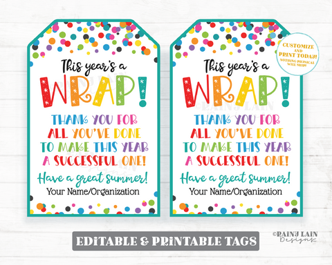 This Year's a Wrap Gift Tag, End of School Year, Blanket, Throw Thank You for all you've done make this year successful Last day Teacher PTO