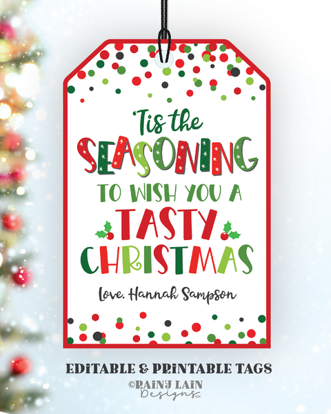 Tis The Seasoning Christmas Gift Tags, Printable, Editable, Homemade Spice Mix, Holiday Cooking, Herbs, White Elephant, Secret Exchange