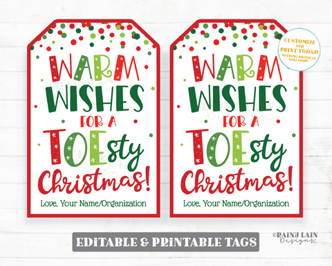 Warm Wishes for a Toe-sty Christmas Tag Fuzzy Socks Gift Cozy Toesty Pedicure Nail Polish Set Holiday Friend Daycare Teacher Staff Spa