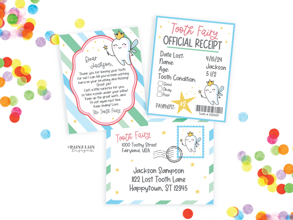 Tooth Fairy Letter Kit, MINI Editable Tooth Fairy Kit Boy, Printable, Receipt, Envelope, Template, Lost Tooth Note from Tooth Fairy