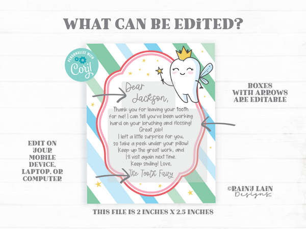 Tooth Fairy Letter Kit, MINI Editable Tooth Fairy Kit Boy, Printable, Receipt, Envelope, Template, Lost Tooth Note from Tooth Fairy