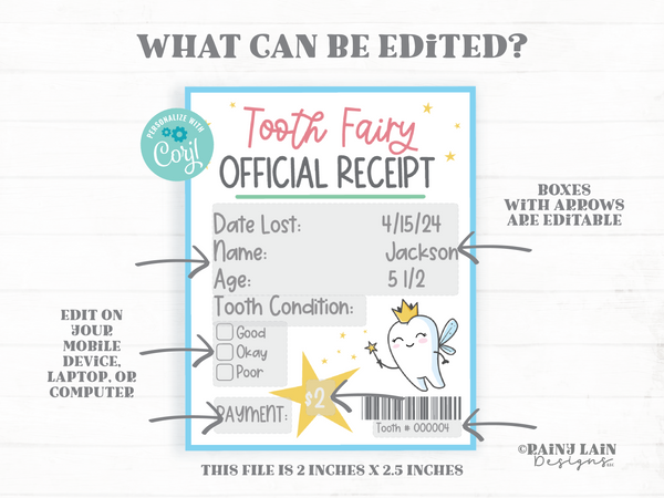 Tooth Fairy Letter Kit, MINI Editable Tooth Fairy Kit Boy, Printable, Receipt, Envelope, Template, Lost Tooth Note from Tooth Fairy