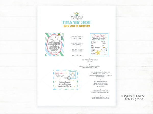 Tooth Fairy Letter Kit, MINI Editable Tooth Fairy Kit Boy, Printable, Receipt, Envelope, Template, Lost Tooth Note from Tooth Fairy