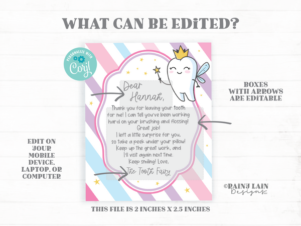 Tooth Fairy Letter Kit, MINI Editable Tooth Fairy Kit Printable, Receipt, Envelope, Template, Pink, Purple, Lost Tooth Note from Tooth Fairy