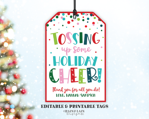 Tossing Up Some Christmas Cheer Tag, Holiday Tongs Gift, Staff, Cooking, Co-worker, Neighbor, Corjl, Instant Download