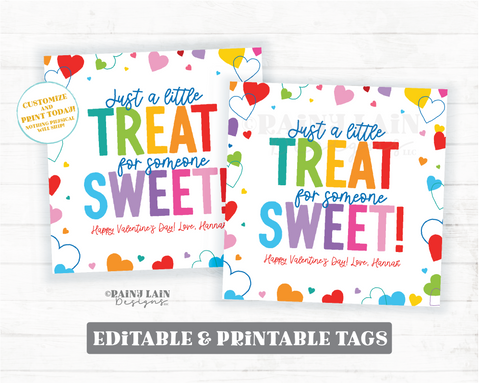 Valentine Treat Tag, Treat for Someone Sweet, Editable Square Gift, Preschool Classroom Teacher Printable Kids Non-Candy Digital Download