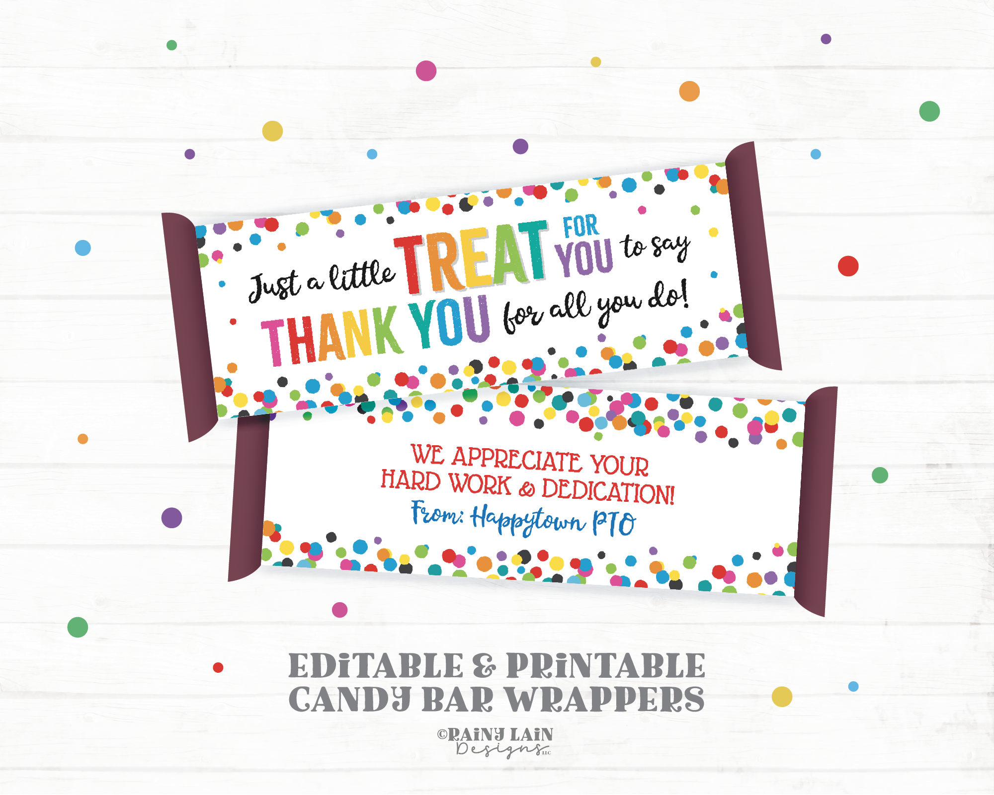 Printable Candy Bar Wrapper, Teacher Appreciation Candy Bar Wrapper, P – Rainy Lain Designs LLC for Free Printable Candy Bar Template