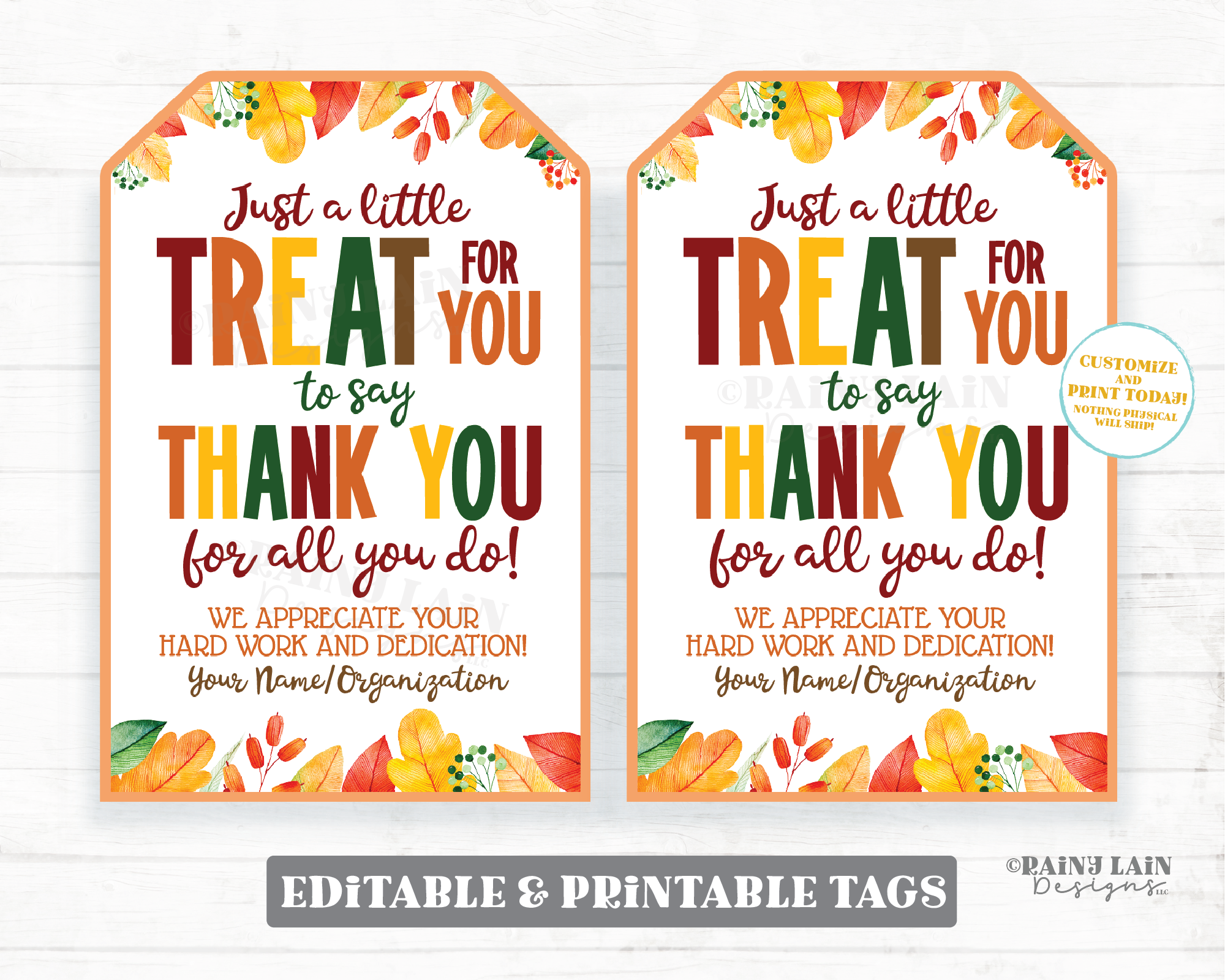 Treat For You to Say Thank you For All you Do Tag Fall Leaves Appreciation Gift Autumn Thanksgiving Favor Employee Company Staff Teacher