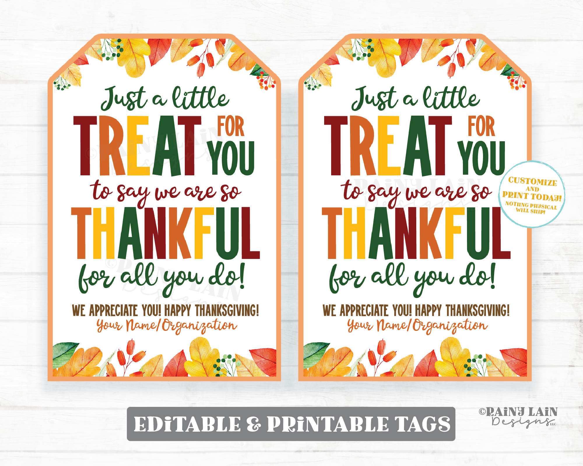 Thanksgiving Gift Tag Treat For You to Say we are Thankful For All you Do Appreciation Autumn Fall Leaves Employee Company Staff Teacher