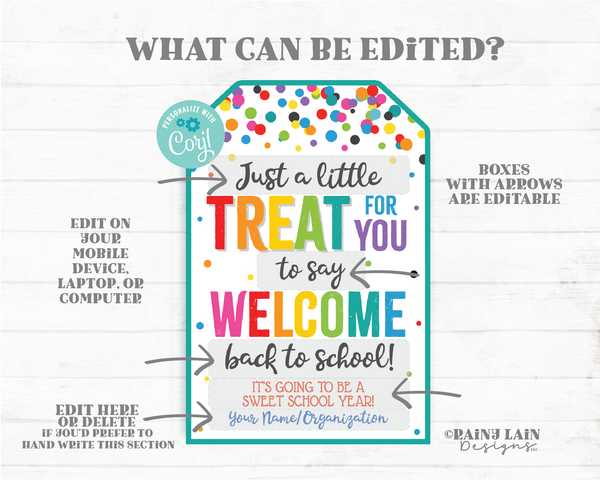 Treat for you to say Welcome Back to School Tag, Going to be a great year, Student Gift Teacher First Day Sweet Staff Appreciation PTO PTA