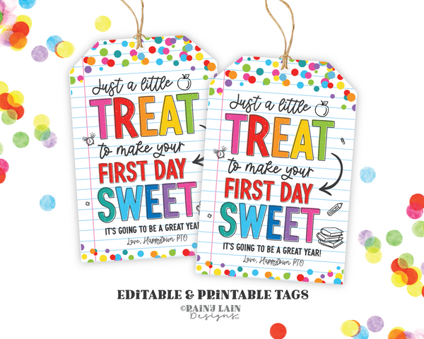 First Day of School Gift Tag Sweet, First Day of School Gift Bag Tag, Treat to Make your First Day Sweet, Welcome Back Tag