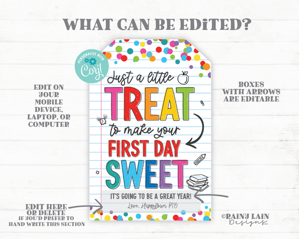First Day of School Gift Tag Sweet, First Day of School Gift Bag Tag, Treat to Make your First Day Sweet, Welcome Back Tag