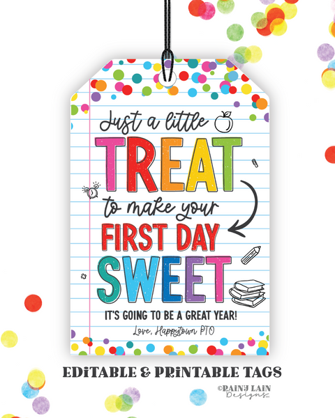 First Day of School Gift Tag Sweet, First Day of School Gift Bag Tag, Treat to Make your First Day Sweet, Welcome Back Tag