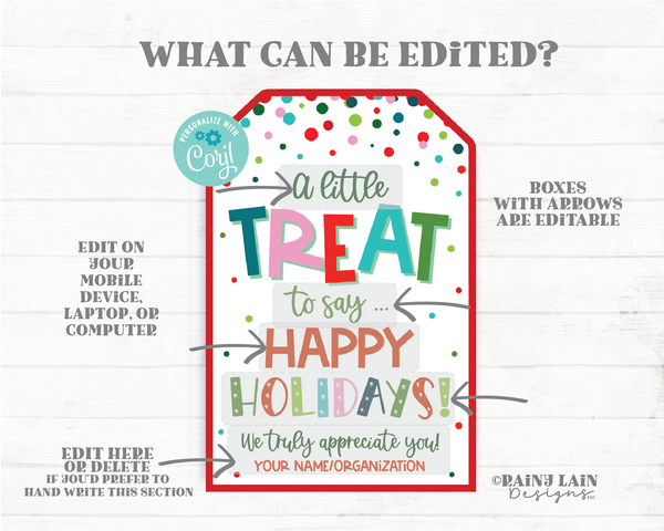 A Little Treat to Say Happy Holidays Tag Christmas Gift Sweets Homemade Favor Staff Teacher Neighbor Co-Worker Exchange PTO