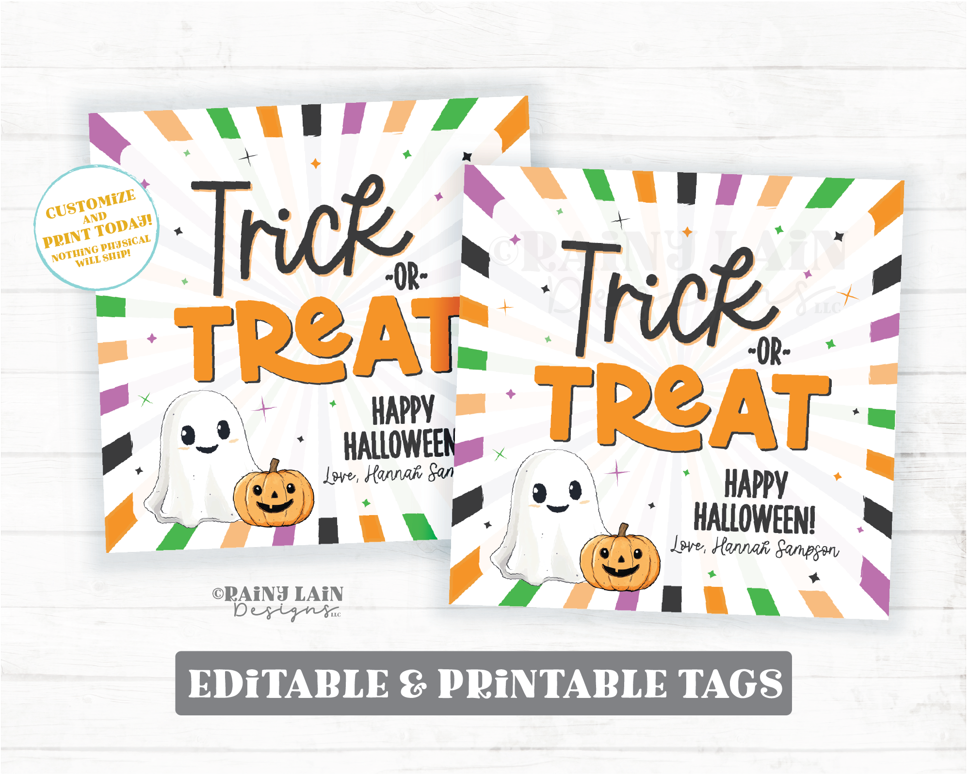 Trick or Treat Halloween Tag Template, Editable Happy Halloween Gift, Staff, Kids Party Favor, Costume, Teacher, Printable Download, Corjl