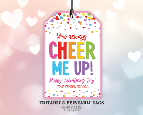 You Always Cheer Me Up Valentine Cheerleader Valentine, Cheerleading Valentine's Card, Valentines Day Gift Tag Downloadable, Team Valentine