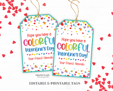 Colorful Valentines Day Tag, Coloring Valentine, Crayons Valentine, Rainbow Candy, Preschool, Classroom Printable Kids Easy Non-Candy