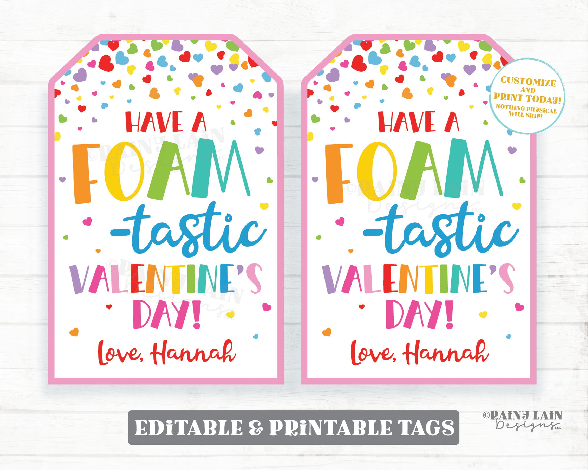 Foam-tastic Valentine's Day, Foam Valentine, Foam Editable Gift Tag, Putty Classroom, Kids Printable, Non-Candy, Digital Download