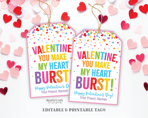 Valentine You Make My Heart Burst, Candy Burst Valentine Tags Preschool Valentines Classroom Printable Kids Candy Valentine Tag, Star Ideas
