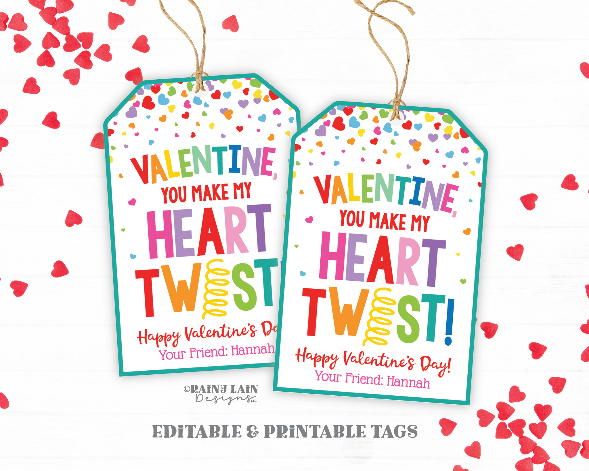 You Make my Heart Twist Valentine Tag, Coil Toy Fidget, Valentine's Day Friend Gift, Preschool, Classroom, Classmate, Printable, Non-Candy