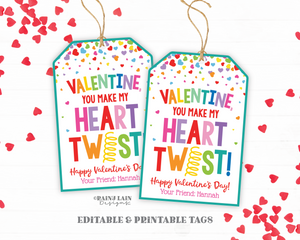 You Make my Heart Twist Valentine Tag, Coil Toy Fidget, Valentine's Day Friend Gift, Preschool, Classroom, Classmate, Printable, Non-Candy