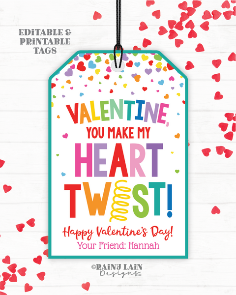 You Make my Heart Twist Valentine Tag, Coil Toy Fidget, Valentine's Day Friend Gift, Preschool, Classroom, Classmate, Printable, Non-Candy