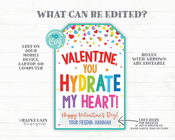 You Hydrate My Heart Hydration Valentine Tag, Hydration Packet, Hydration Drink Valentine, Sports Drink, Exchange, Easy, Download