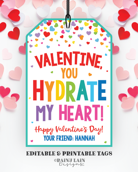 You Hydrate My Heart Hydration Valentine Tag, Hydration Packet, Hydration Drink Valentine, Sports Drink, Exchange, Easy, Download