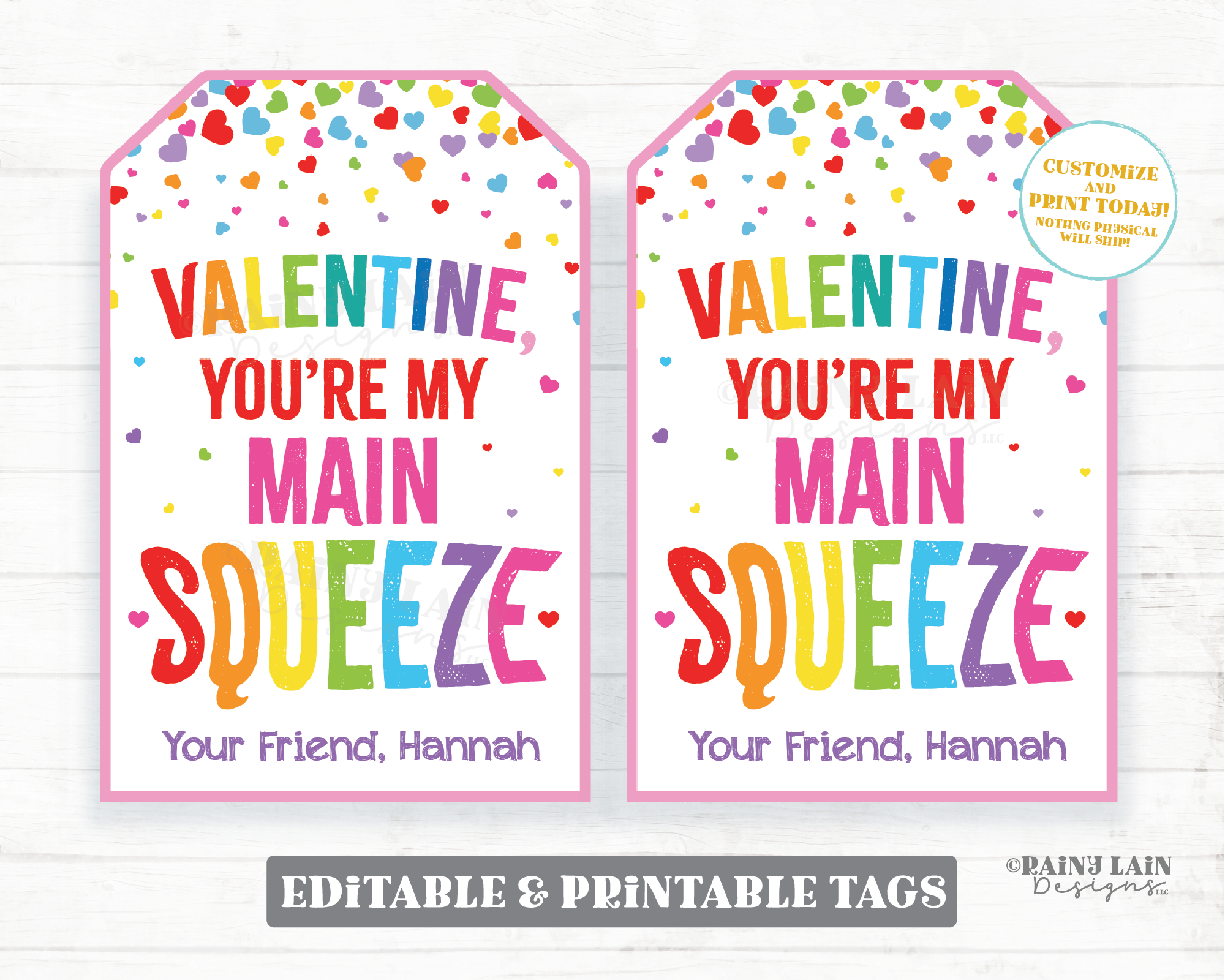 You're My Main Squeeze Valentine, Squishies Valentine, Squishy Toy, Applesauce, Preschool Classroom Printable Kids Non-Candy Valentine Tag