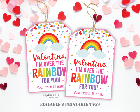 Over the Rainbow Valentine I'm Over the Rainbow for you, Coloring, Crayons, Candy Preschool Classroom Printable Kids Non-Candy Valentine Tag