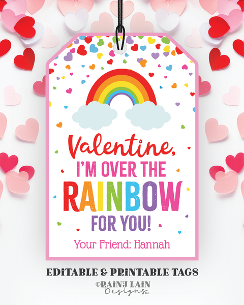 Over the Rainbow Valentine I'm Over the Rainbow for you, Coloring, Crayons, Candy Preschool Classroom Printable Kids Non-Candy Valentine Tag