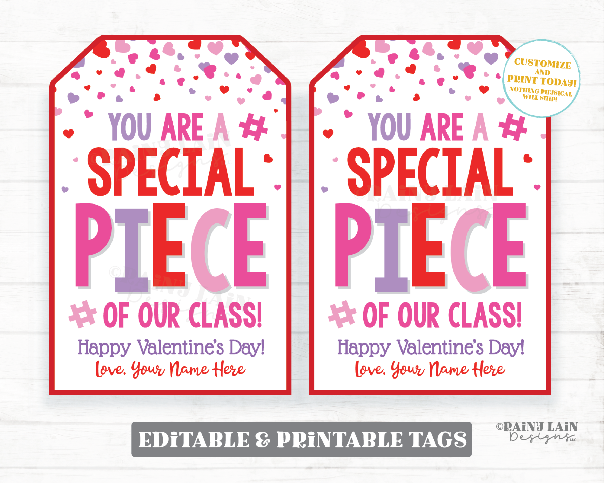You're a Special Piece of our Class Editable Valentine Gift Tag Building Block Puzzle Classroom Digital Download From Teacher to Student